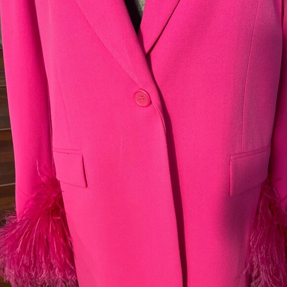 Zara Medium Hot Pink Blazer Jacket With Feathered Cuffed Sleeves Lined NWT - Picture 4 of 11